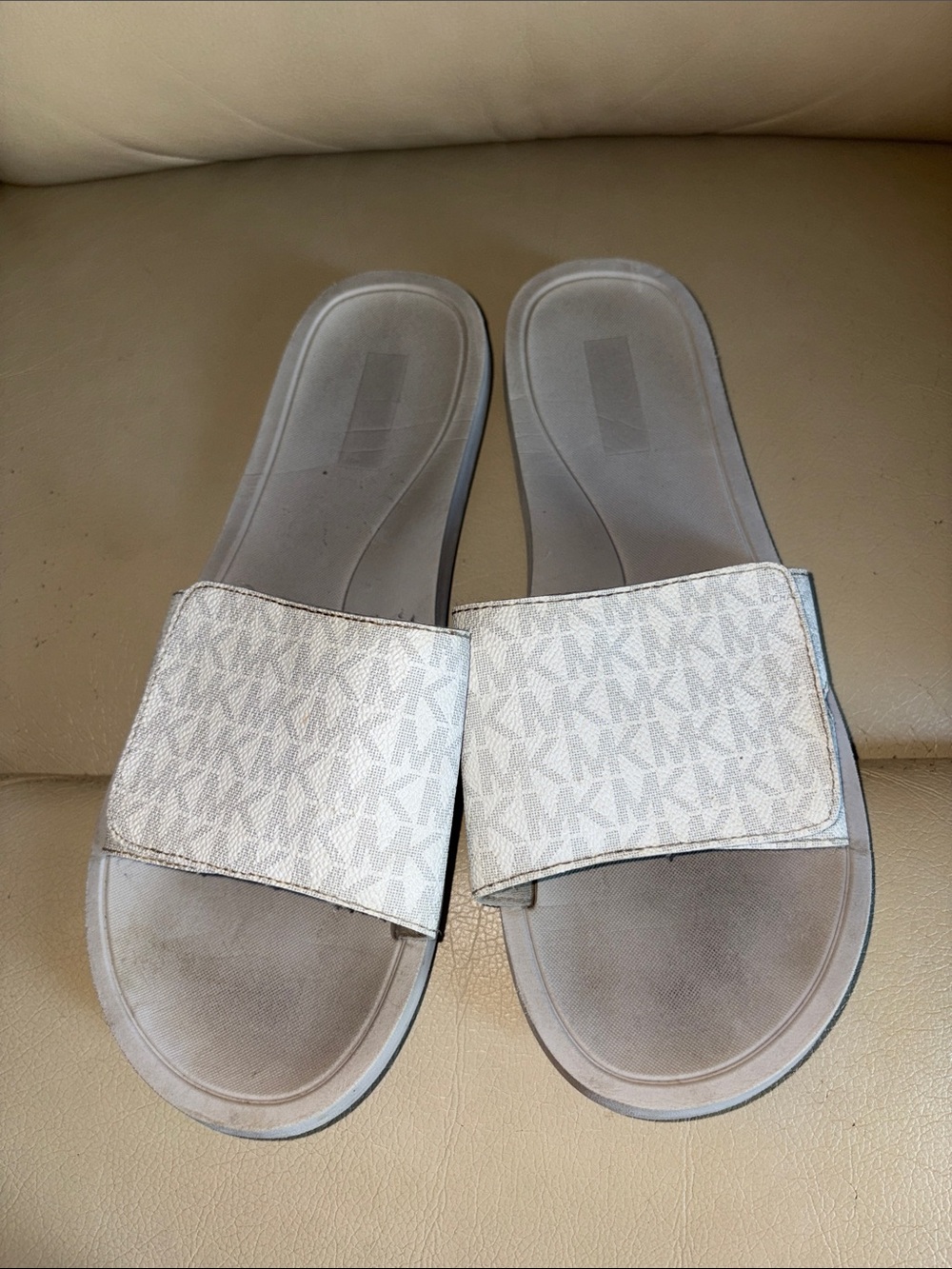 Michael Kors Beige Monogram Slide Sandals
